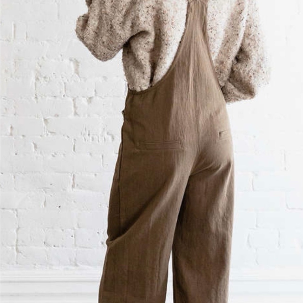 Women’s MIOU MUSE Cecilia Jumper Wide Leg Jumpsuit Overalls Coffee Small Cozy - Picture 3 of 12